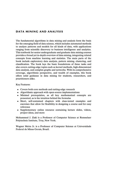 Data Mining and Analysis Fundamental Concepts and Algorithms